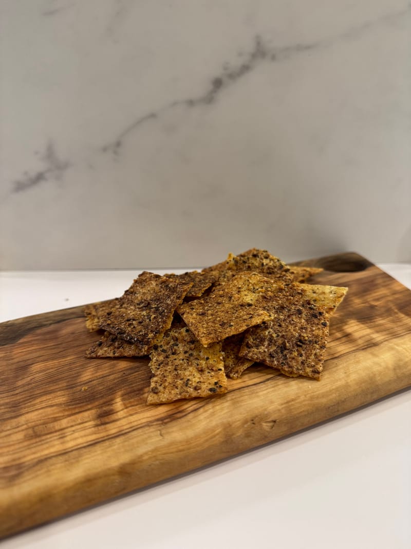 Bag of salt, pepper, and garlic sourdough crackers
